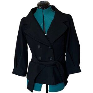 Worthington Stretch Black Blazer Jacket w/Tie Polyester Blend Women's Size SMALL